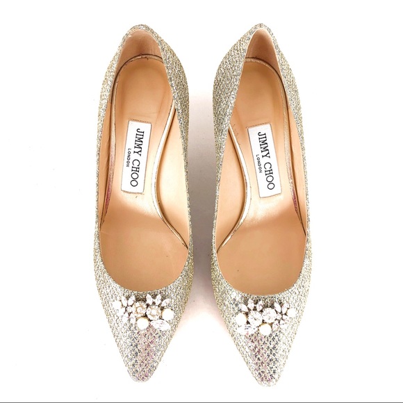 Jimmy Choo Alex Champagne Glitter Rhinestone Swarovski Crystal Cinderella Heels - Picture 7 of 8